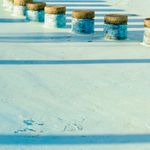 Abstract geometric rhythm shapes in pink light